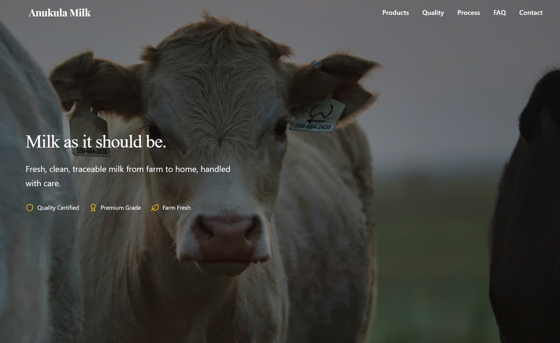 Anukula Milk farm-fresh dairy brand website hero