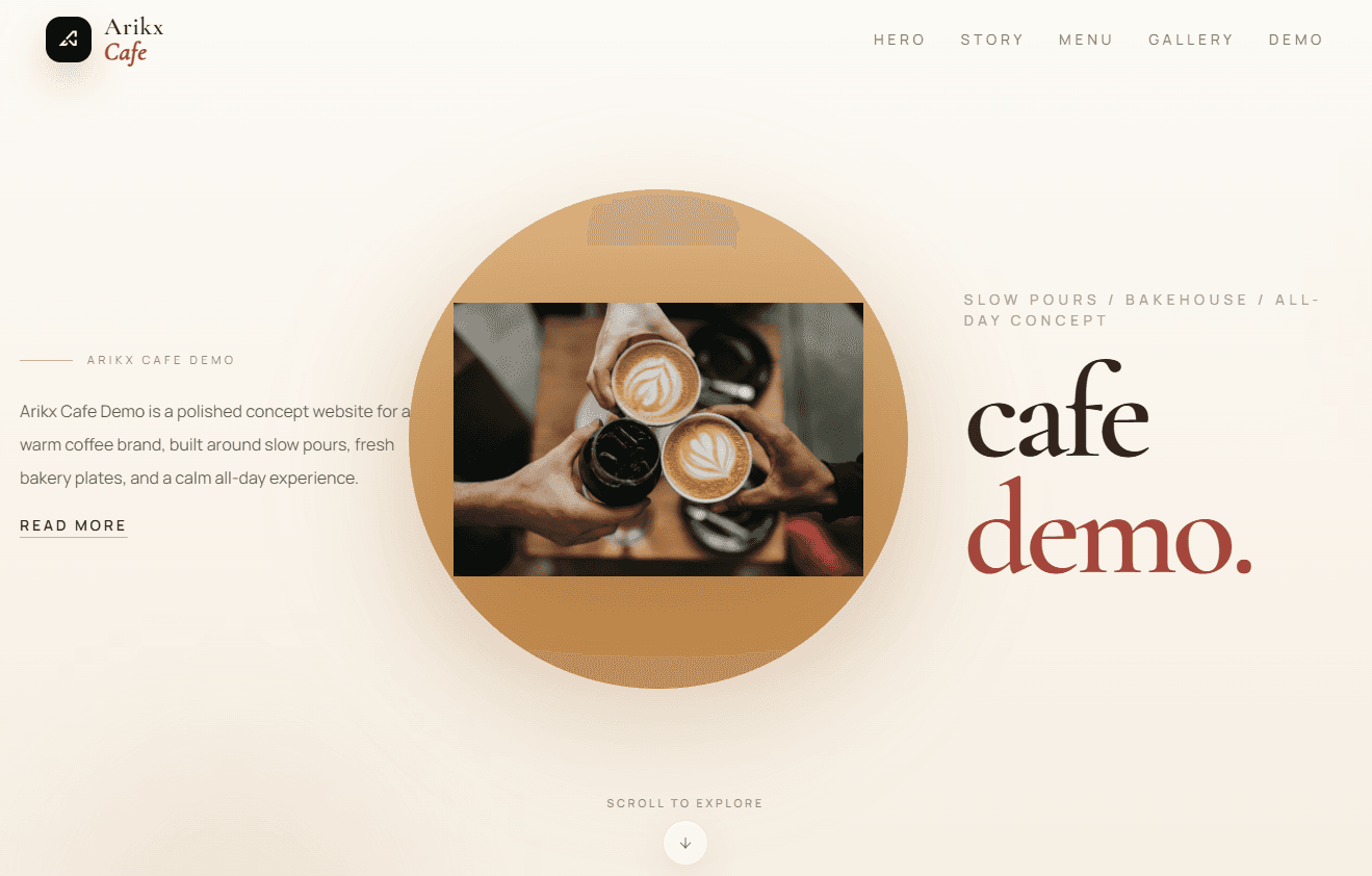 Cafe Demo website homepage preview
