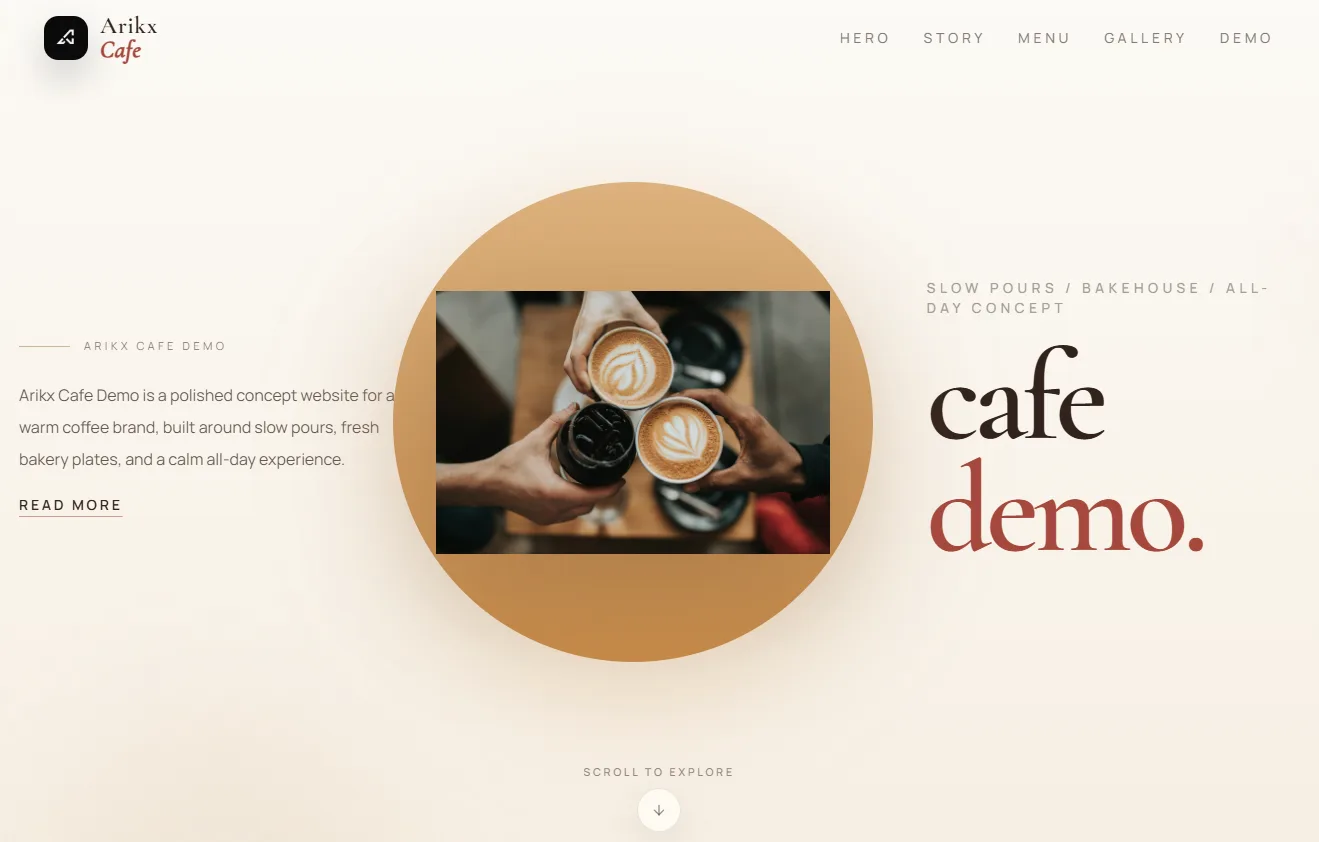 Cafe Demo website homepage preview