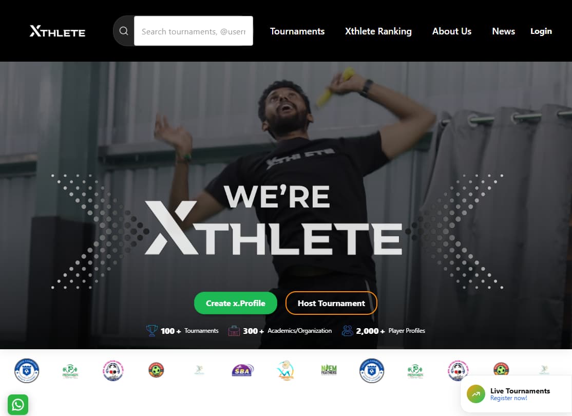 Xthlete tournament discovery interface